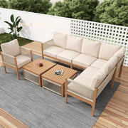Garden Lounge Set, 7-8 Person Outdoor Sectional Sofa and Table with Washable Cushions, Natural and Beige