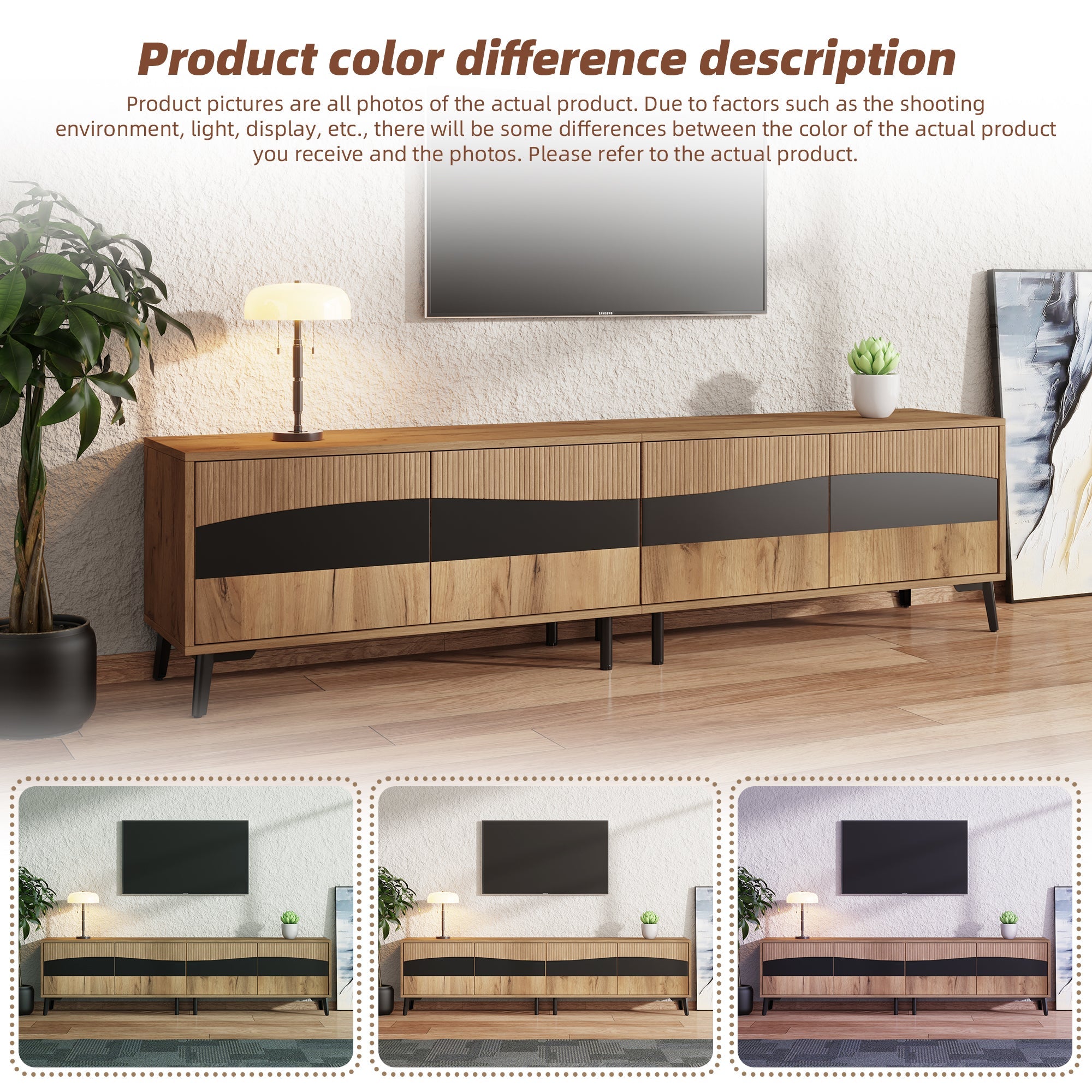 TV Cabinet, 180x40x50cm, 4 Cabinets, Symmetrical Design, Wood & Black