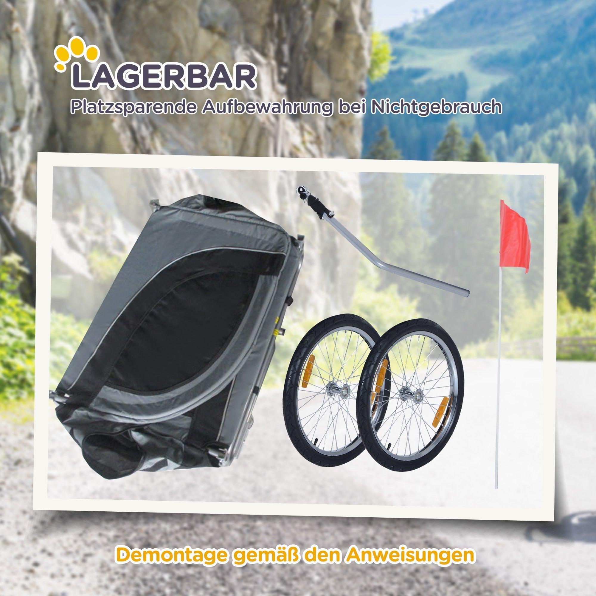 Dog Trailer Bicycle Transporter 130x73x90cm, Grey/Black