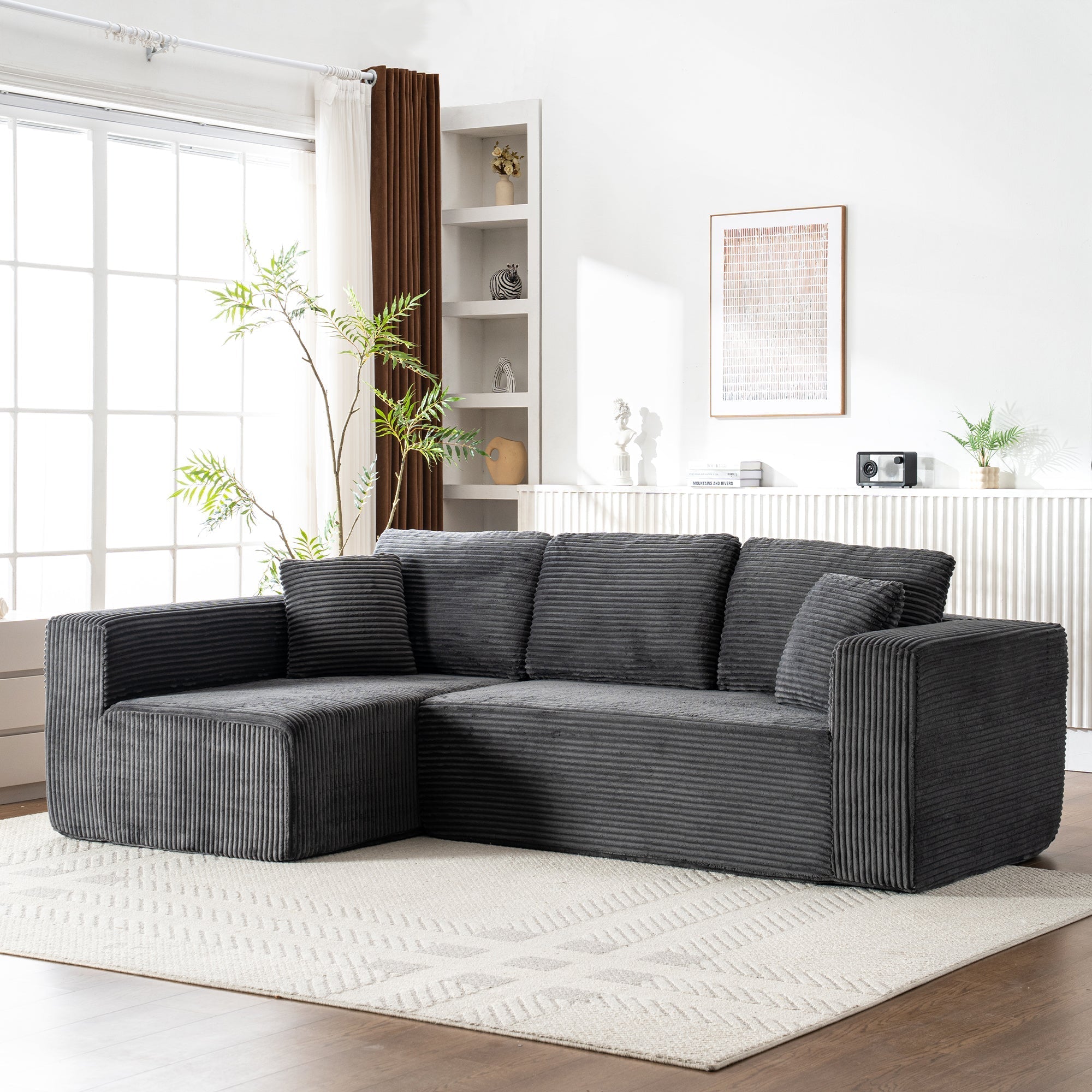 Modern Modular L-Shaped Cloud Sofa, Wide Armchair with Chaise Lounge and No Assembly, Core Fabric Material