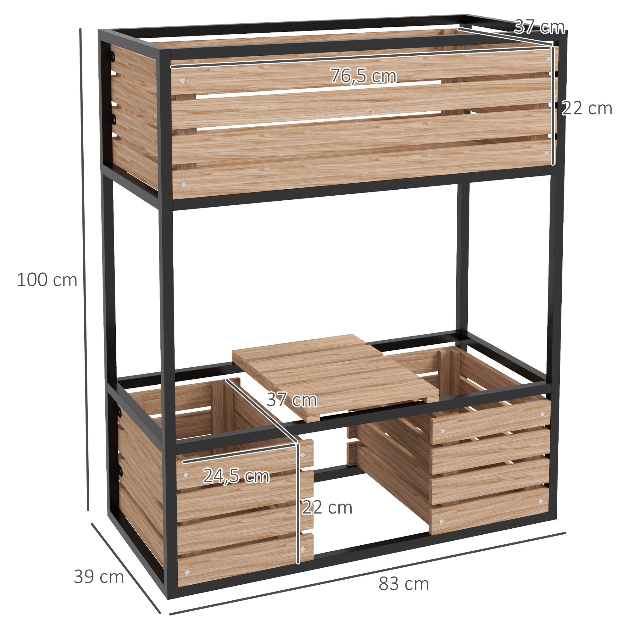 Wooden Raised Bed, 2-Tier Flower Box with Shelf 83x39x100 cm, Light Brown
