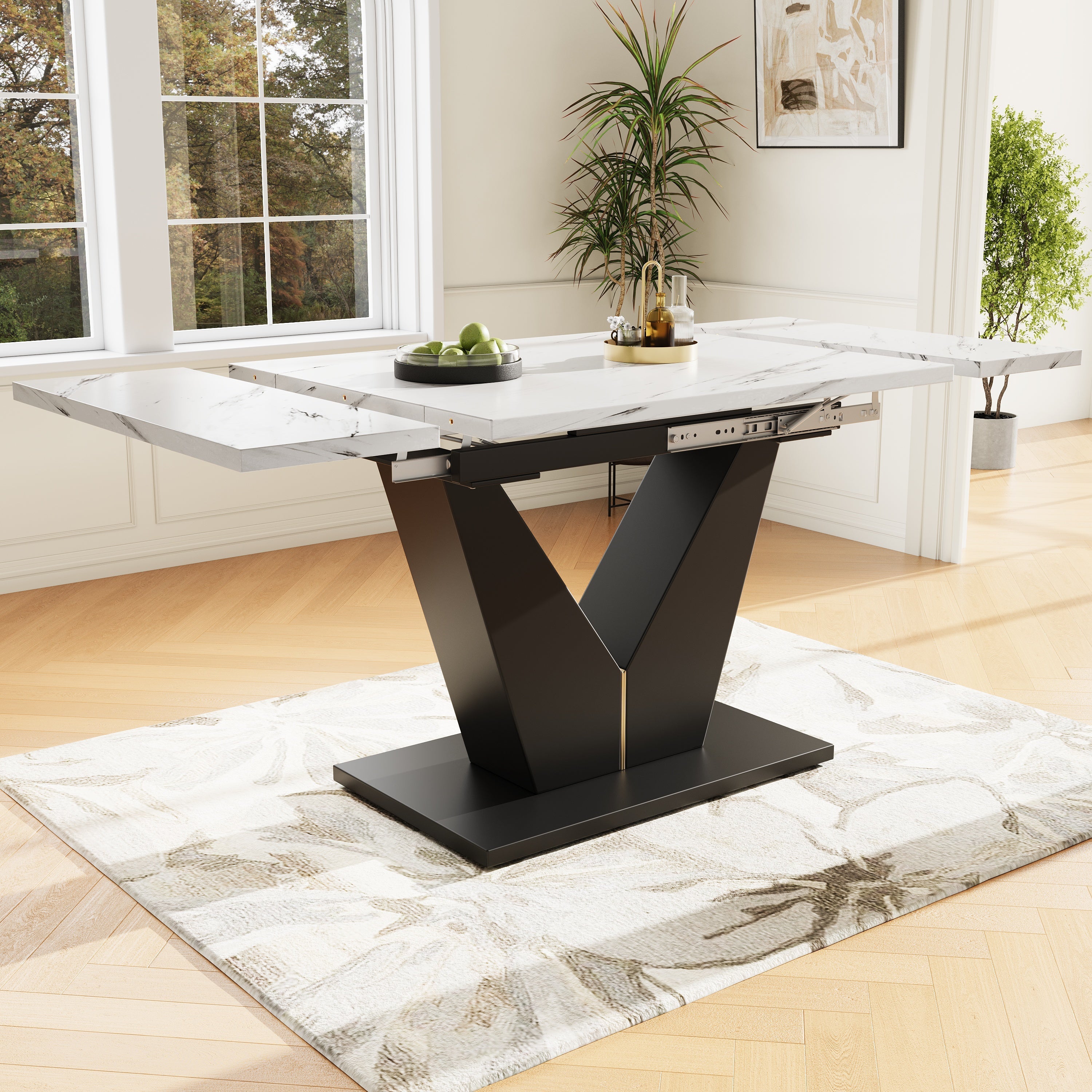 Telescopic Dining Table Extendable Space-Saving Kitchen Table 99-159cm White