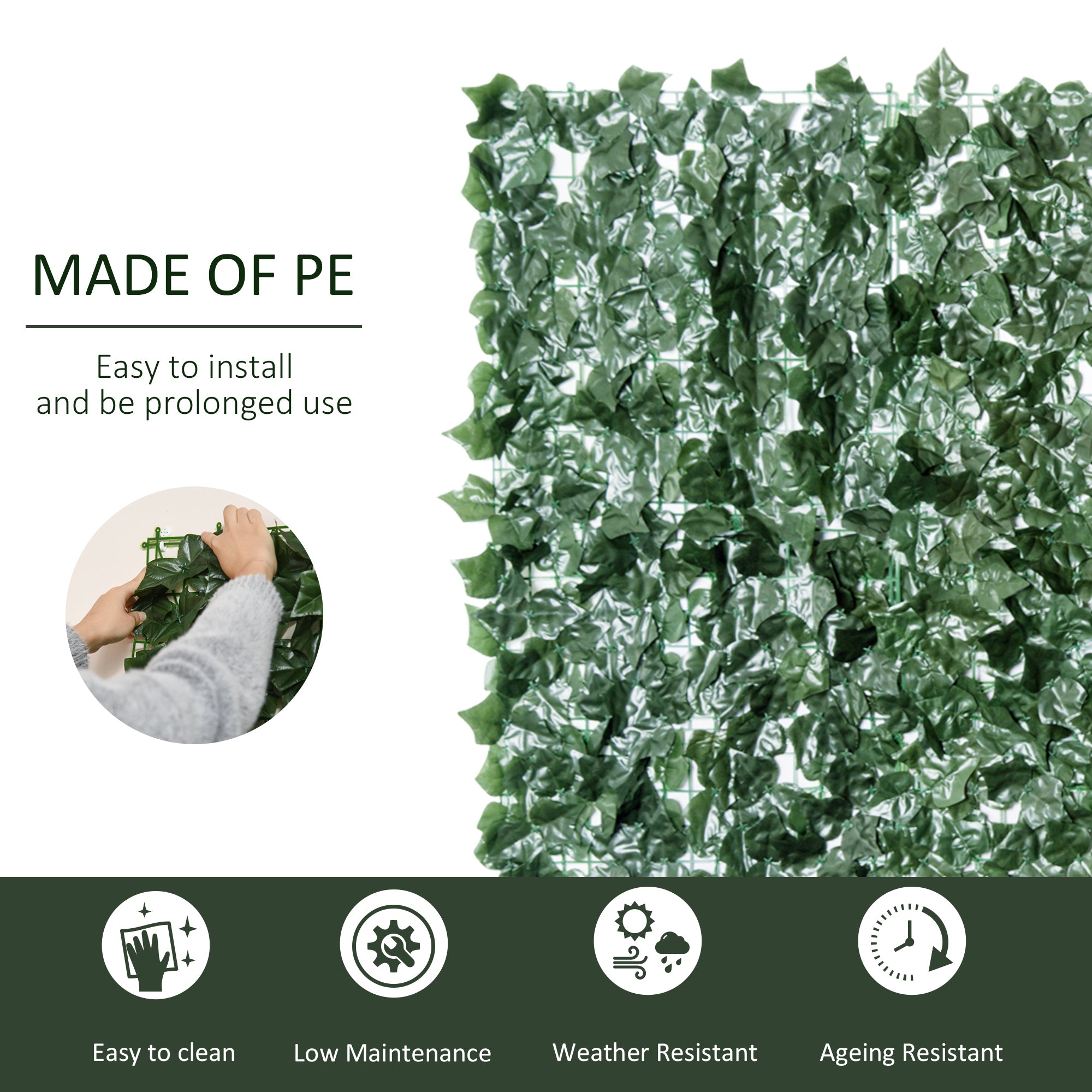 1-Piece Artificial Leaf Hedge Screen Privacy Fence 3M x 1.5M, Dark Green