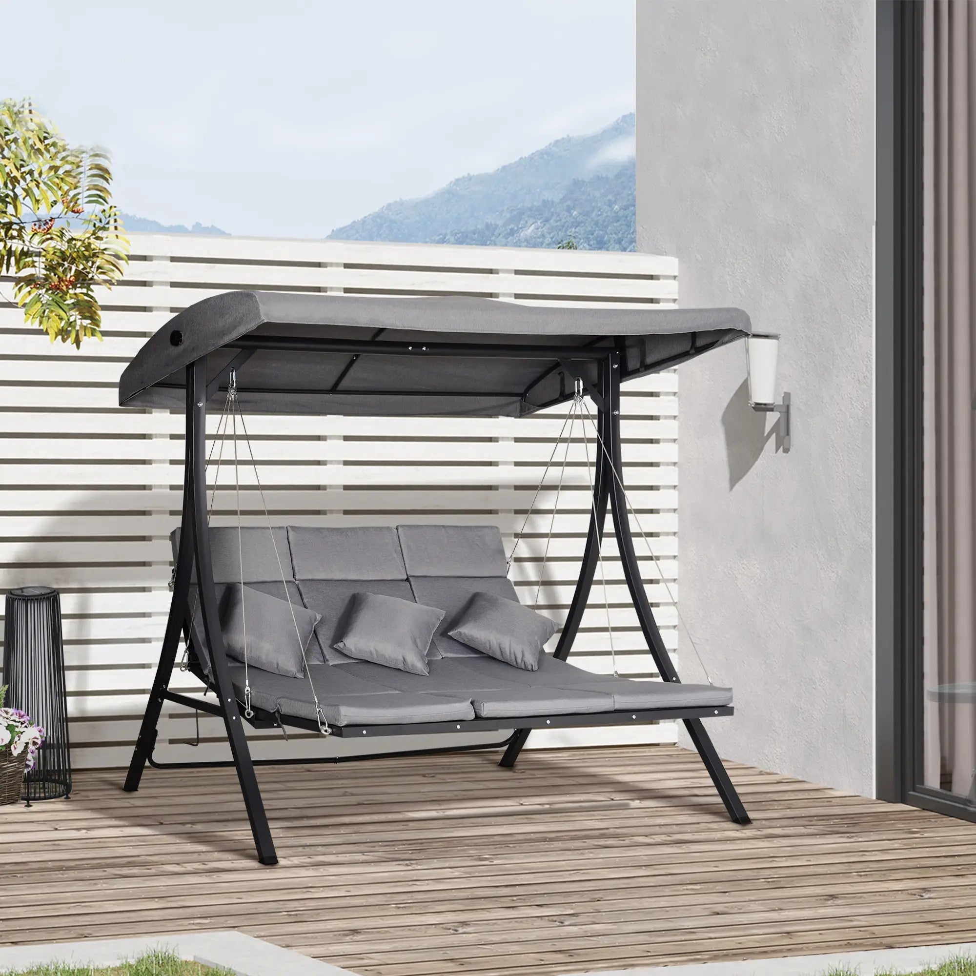 Hollywood Swing 3-Seater, Adjustable Sunshade Cushions, 270 kg Load Capacity