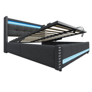 Upholstered Modular Bed with LED Headboard, USB Port and Hydraulic Storage, Gray Linen Fabric
