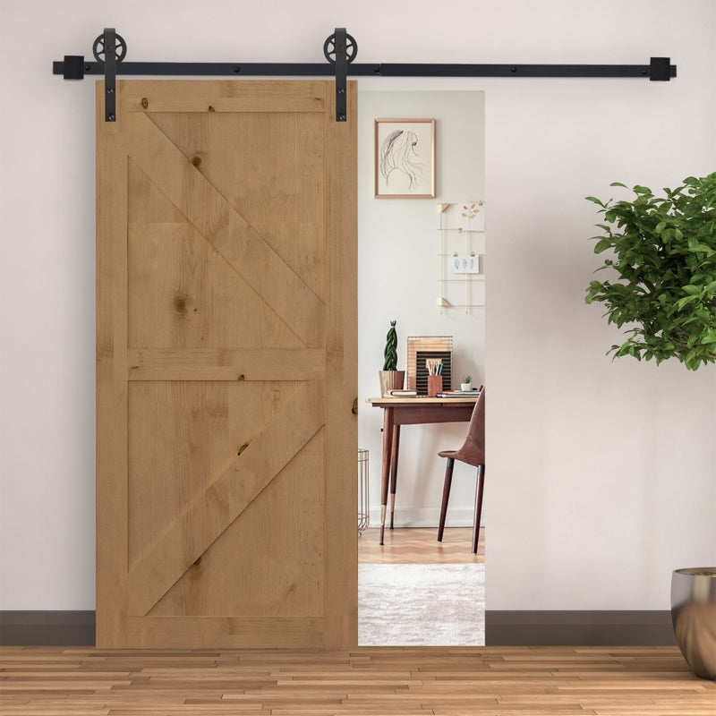 Sliding Door Hardware Kit 200 cm with Rails, Rollers, Stopper, Carbon Steel Black