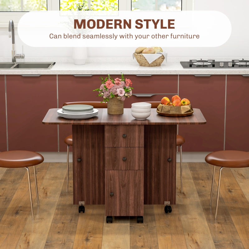 Multi-Storage Drop Leaf Dining Table, Six-Person Expanding, Distressed Brown