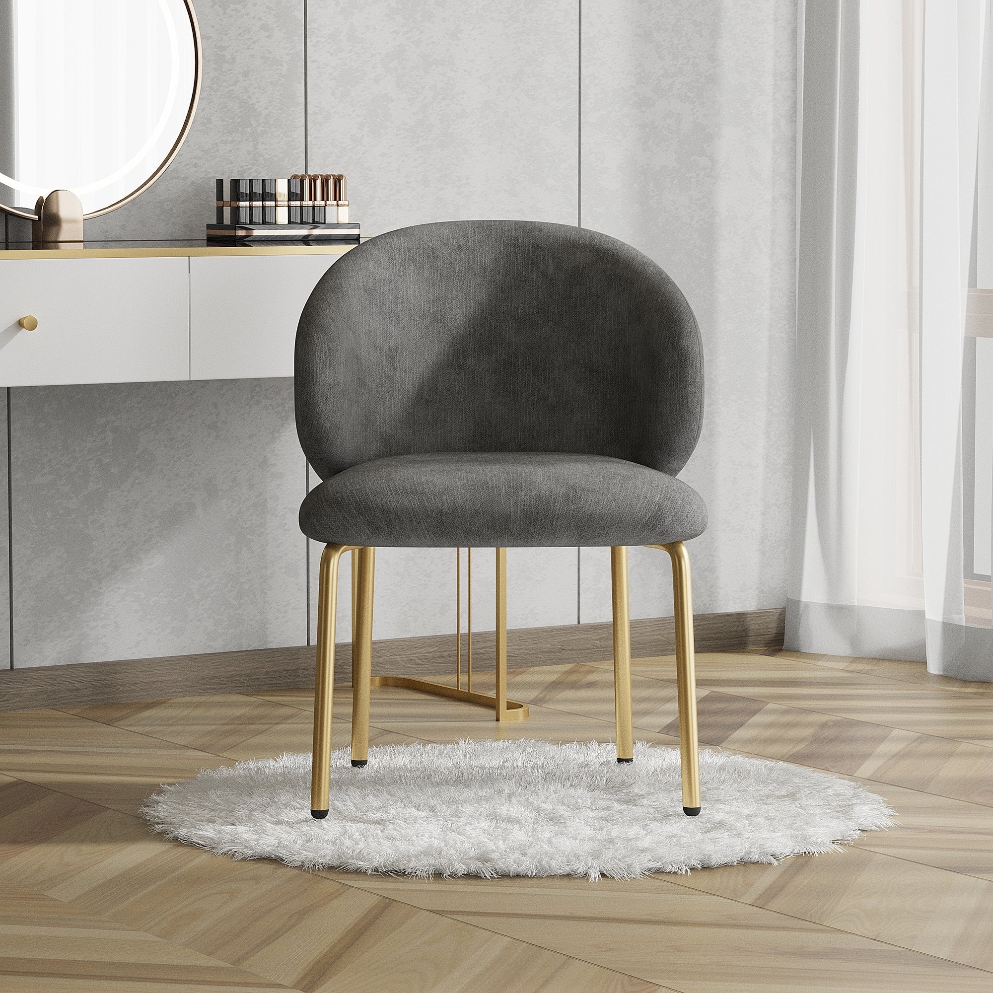 Dining/Lounge Chair Gold Legs Chenille Grey