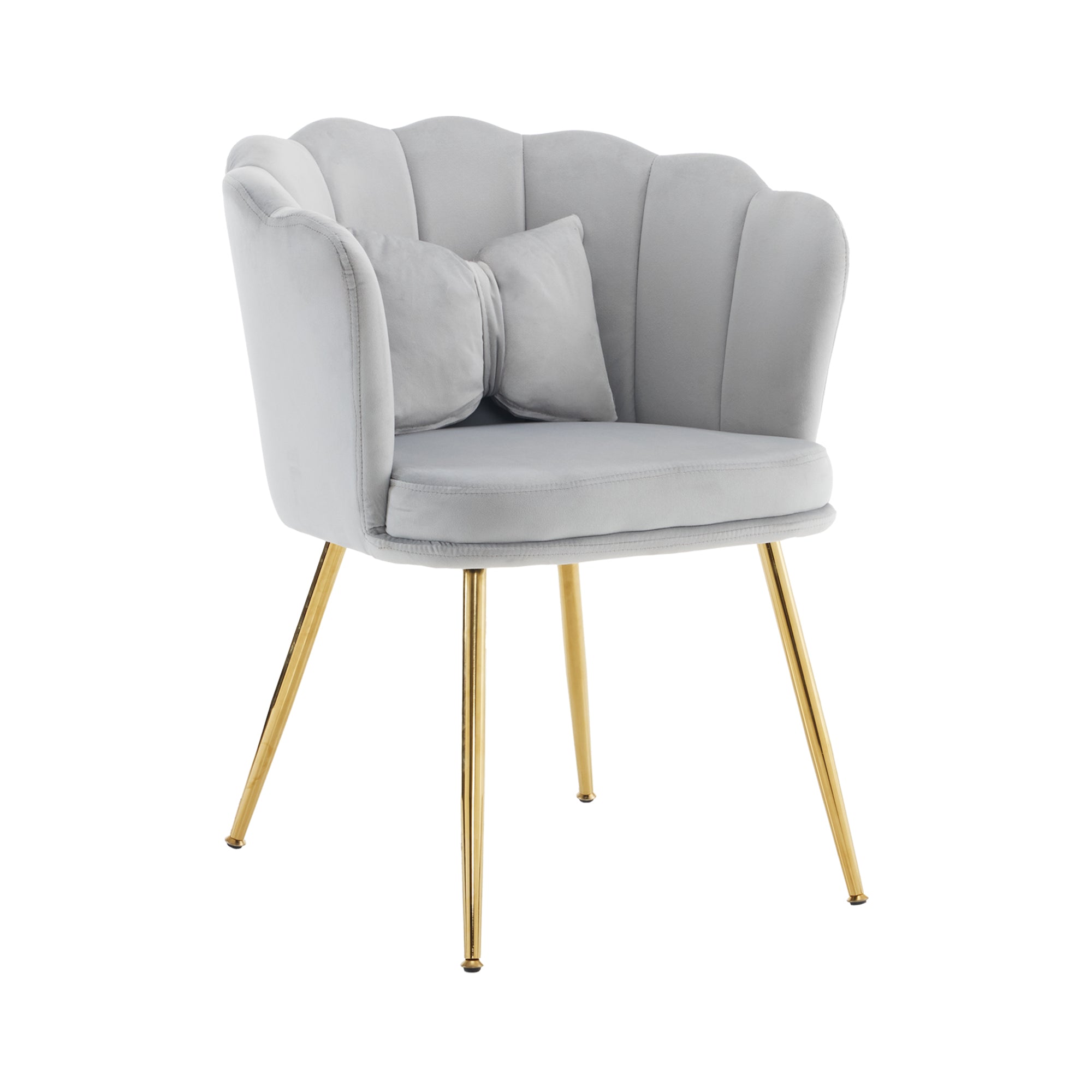 Modern Armchair, Velvet Upholstered Petal Back with Gold-Plated Metal Legs