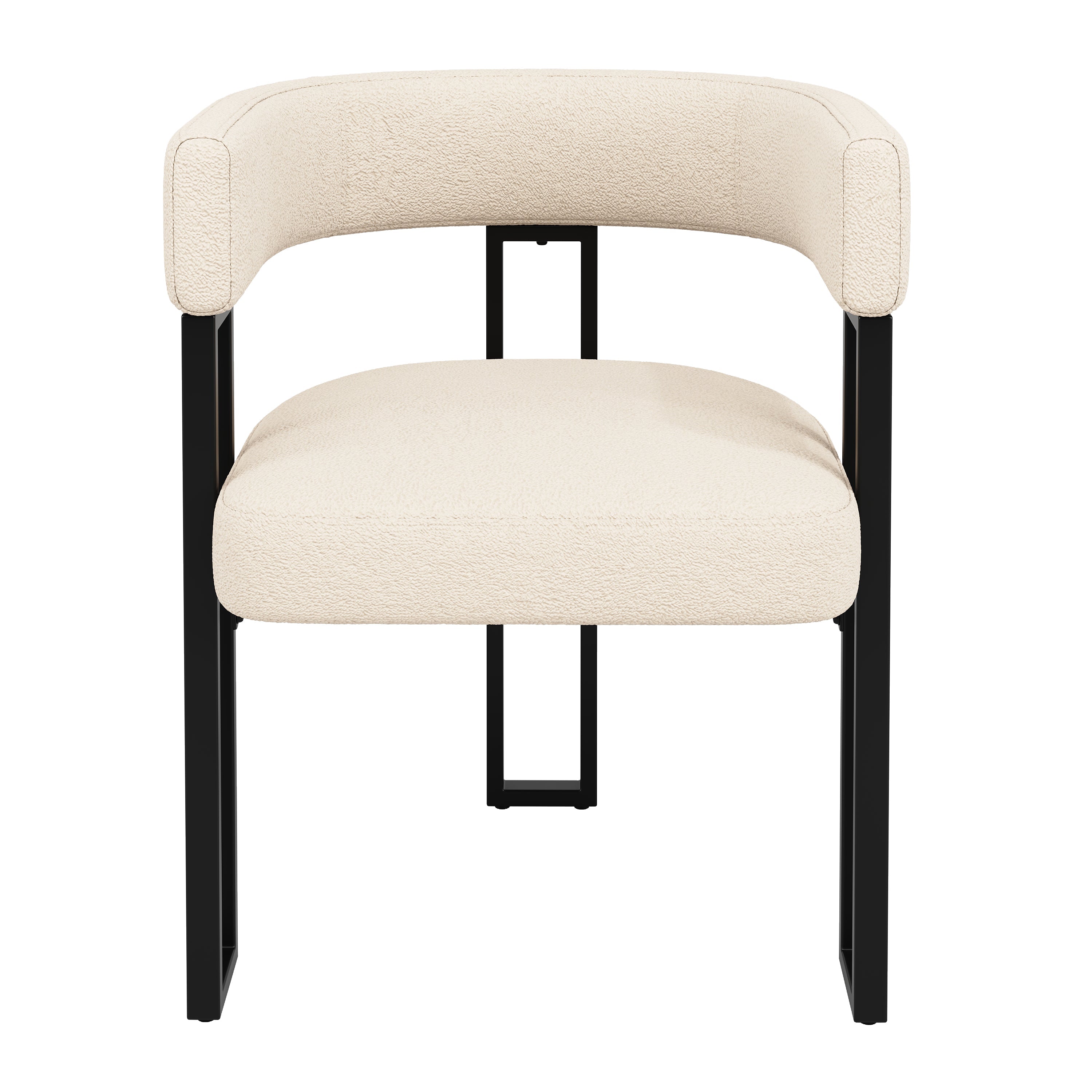 Ergonomic Dining Chair with Curved Backrest and Lambskin Fabric, Set of 4, Beige/Brown