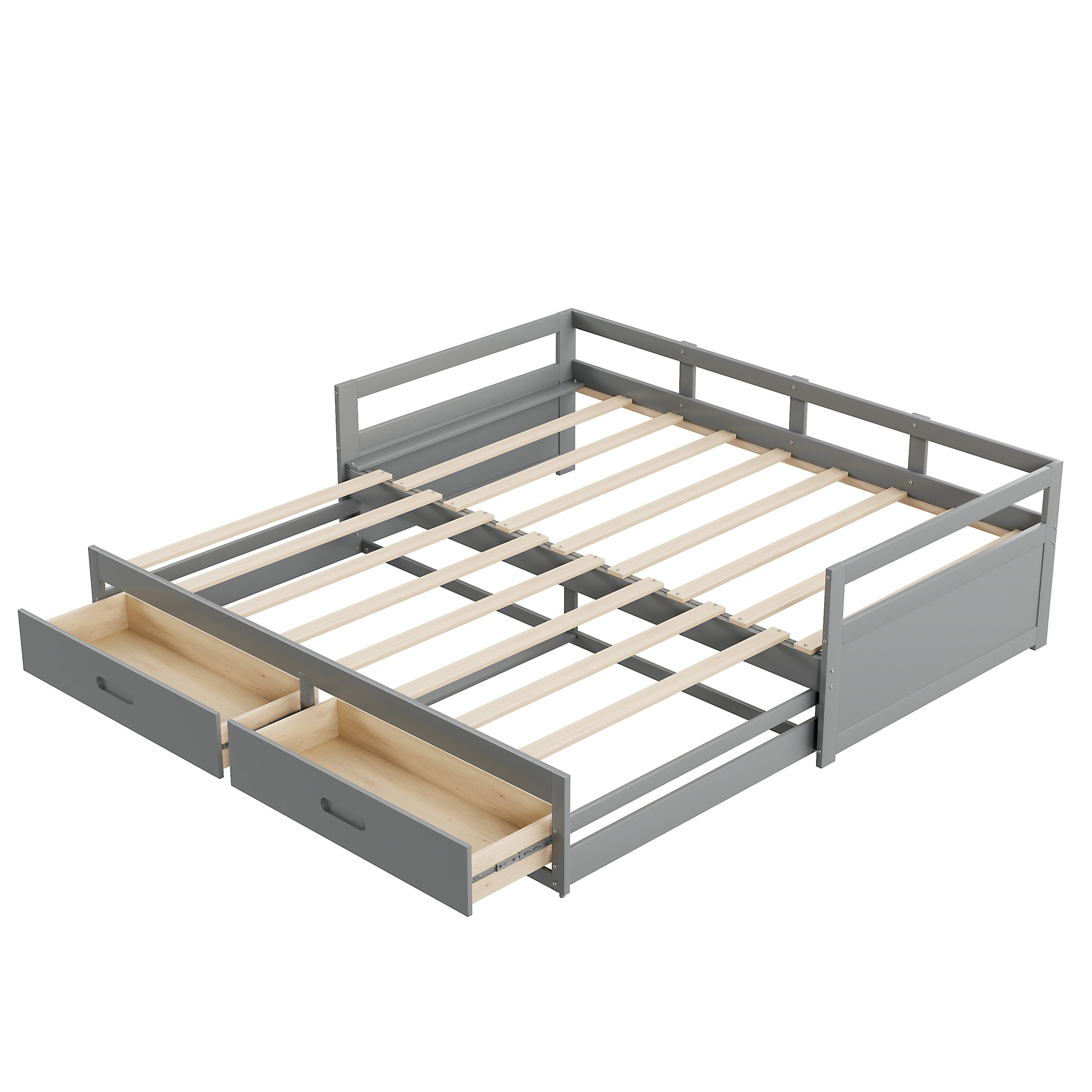 Pull-out Sofa Bed, 90/180*200 cm with Drawers, Pine, Grey