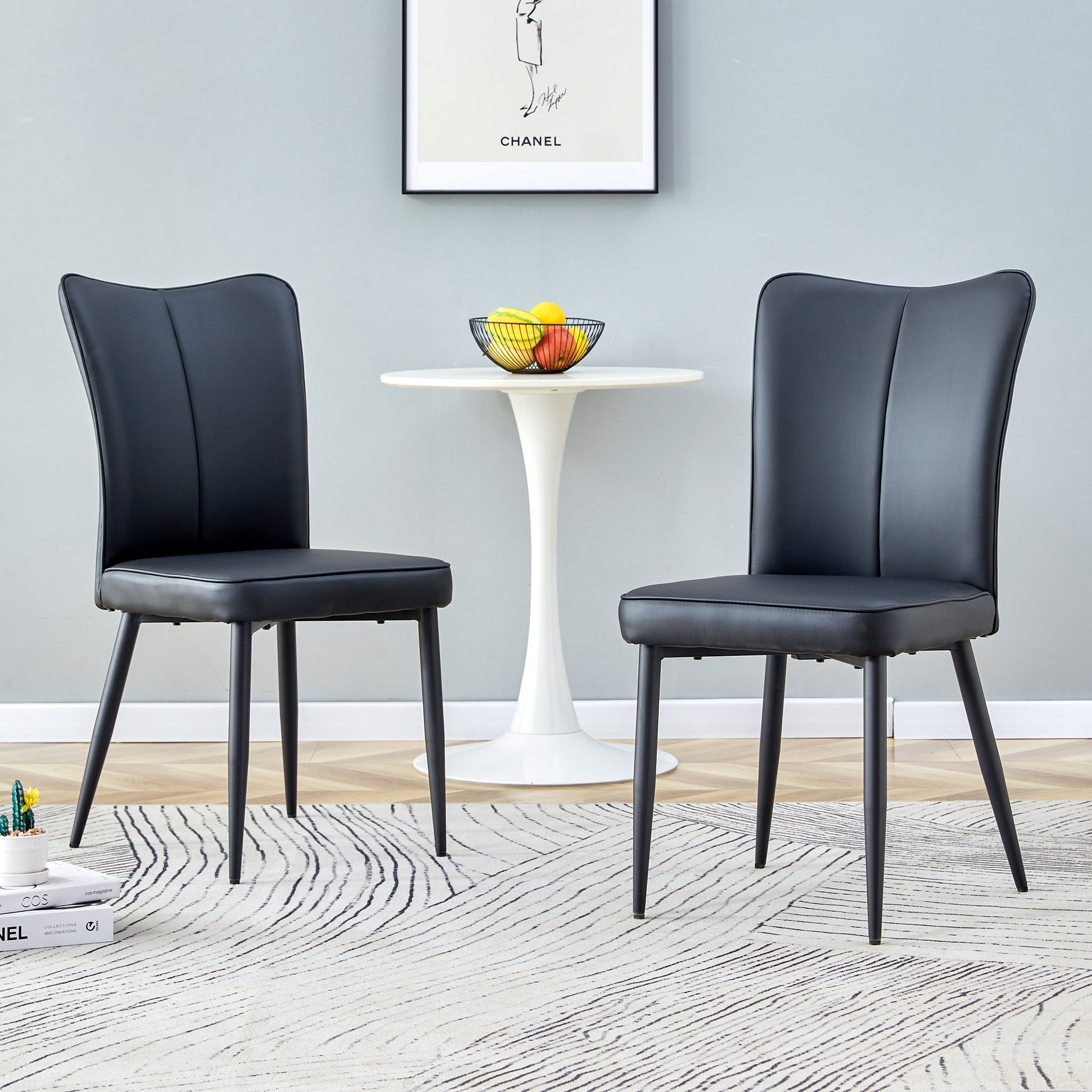 Dining Chairs Set of 2 Modern Design 89cm High - Black PU