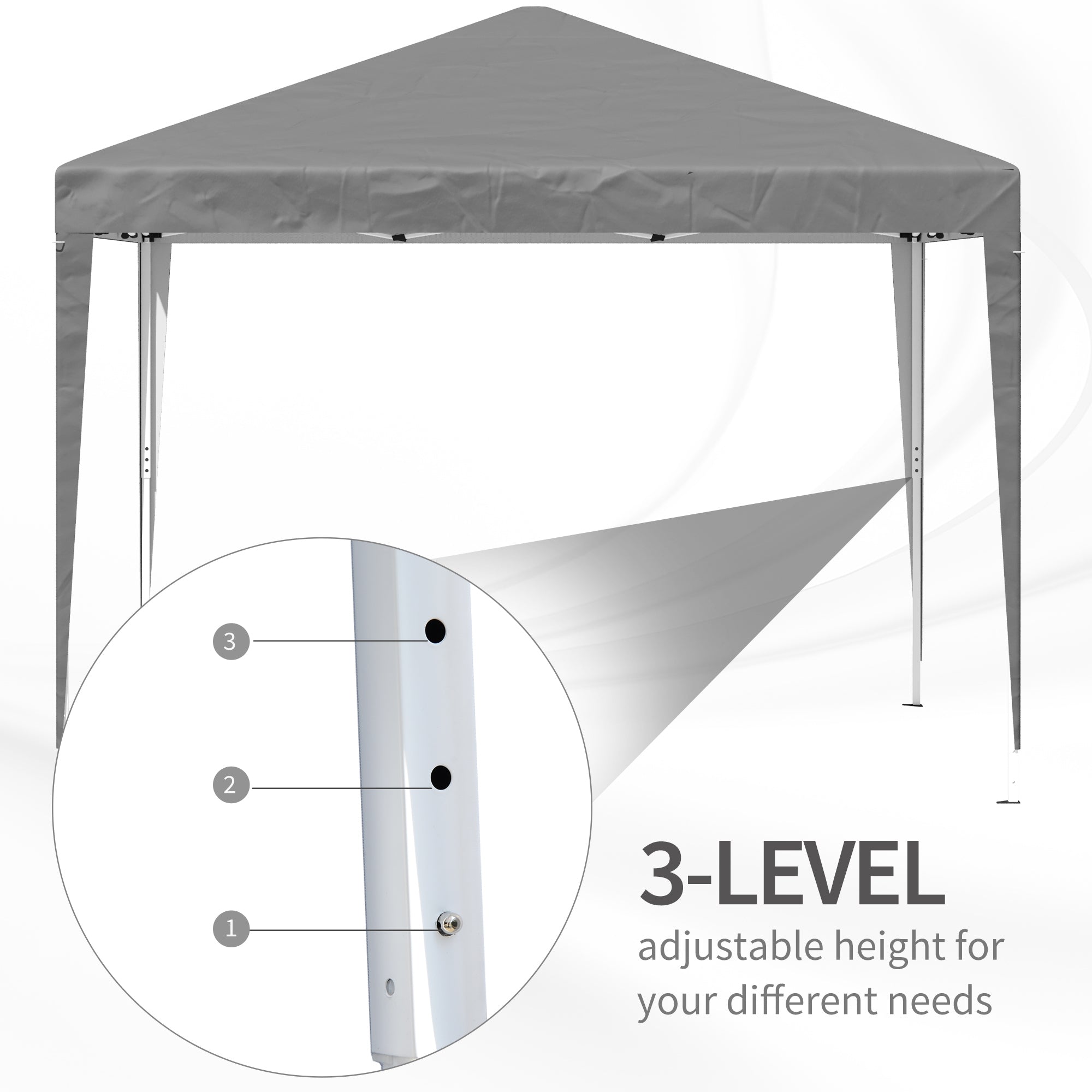 3x3m Pop Up Gazebo with Sides, Waterproof, Carry Bag, Height Adjustable, Grey