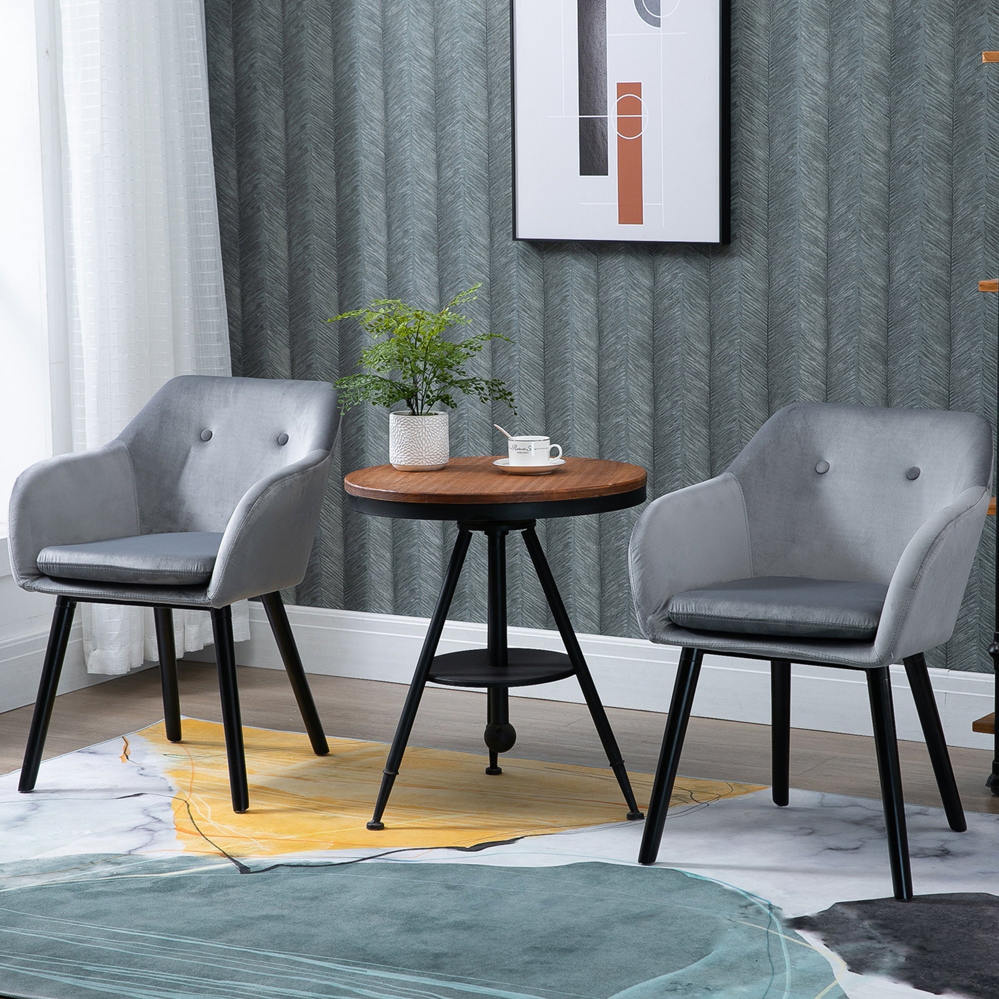 Dining Chairs, Set of 2, Upholstered with Backrest, Velvet Grey