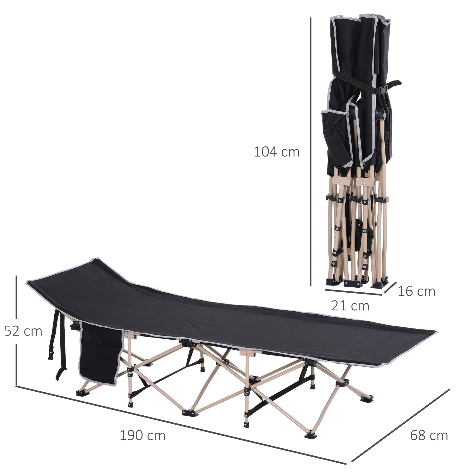 Feldbett, klappbar, 190x68x52 cm Oxford Schwarz