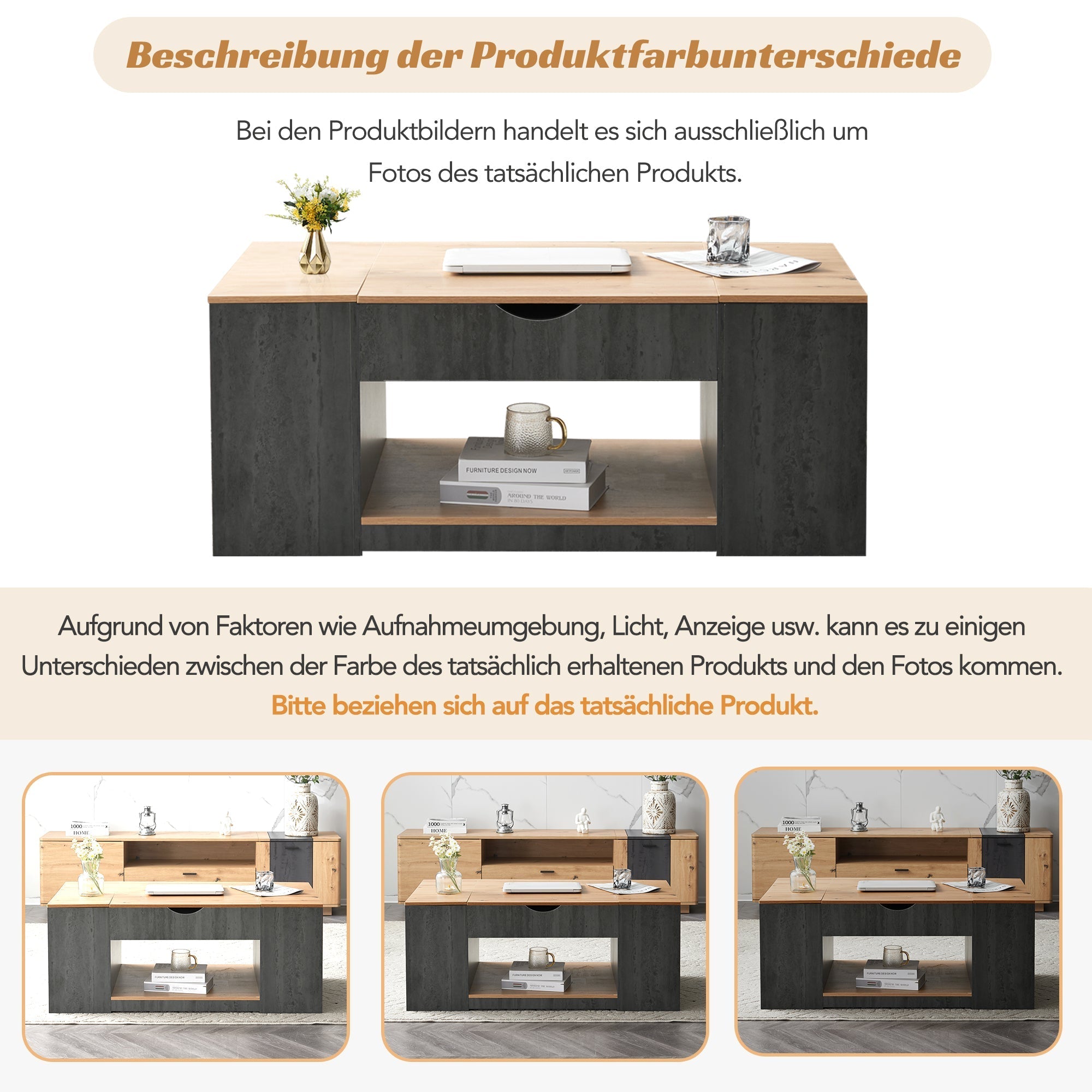 Coffee Table with Lift Function & Storage 109.5cm - Grey Frame