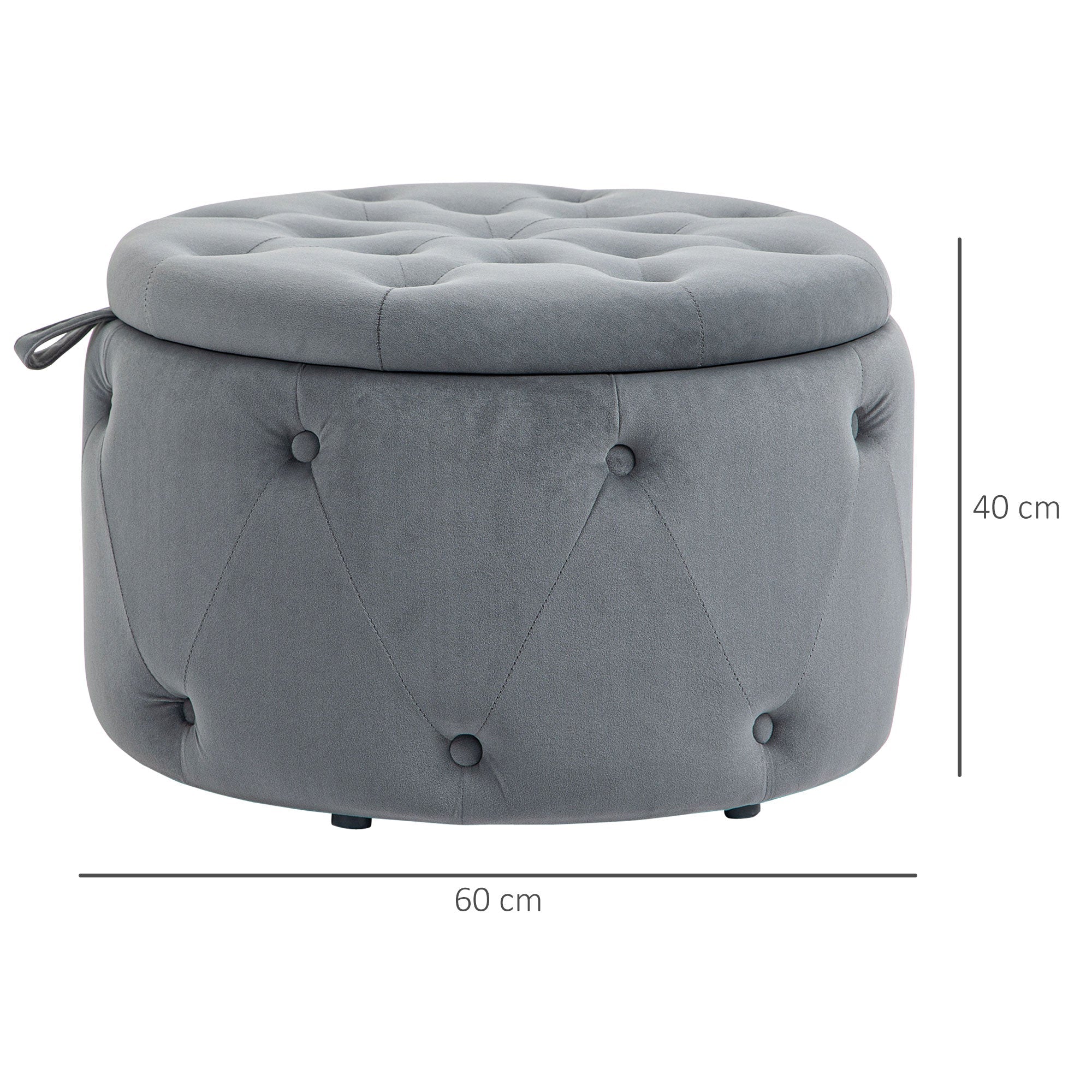 Storage Ottoman Round Upholstered Stool with Lid, Gray Velvet