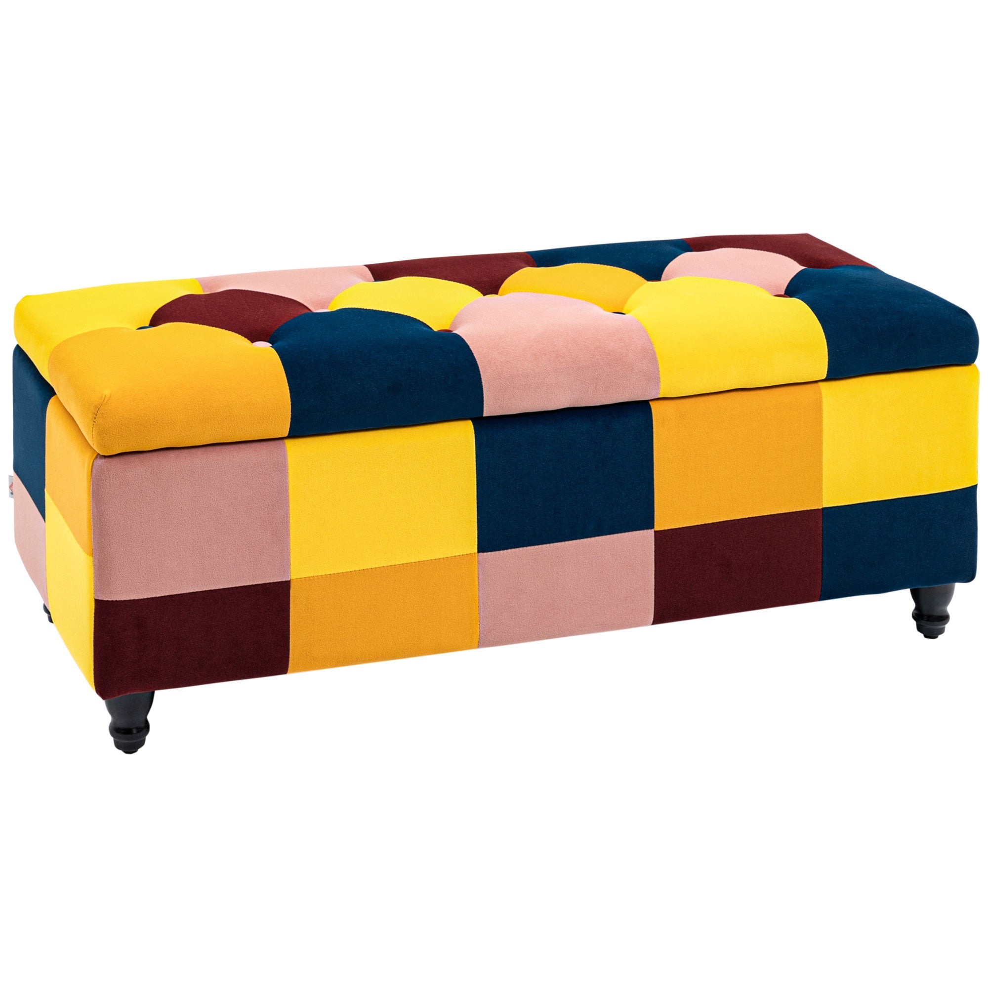Velvet Storage Ottoman Button-Tufted Footstool Toy Chest Multicoloured