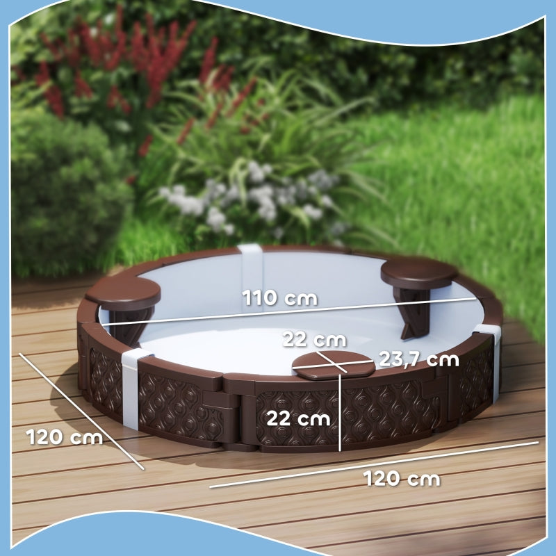AIYAPLAY Sandpit Sandbox with 3 seats, waterproof base, weather-resistant protective cover, for 1.5-5 year old children, dark brown