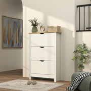 Slim Shoe Cabinet with 3 Flip Drawers and Adjustable Shelves for 18 Pairs, High Gloss White