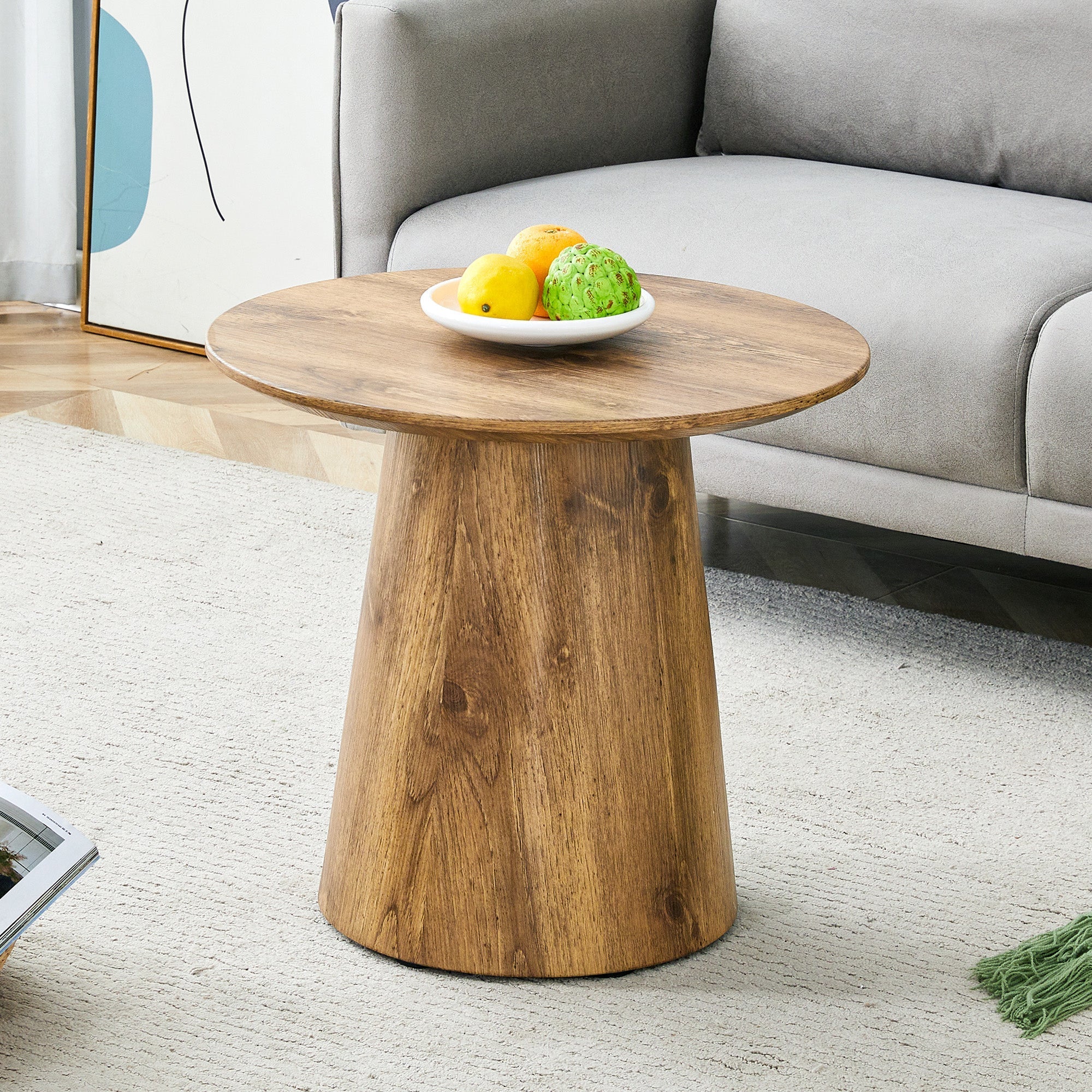 Round Coffee Table 50cm Ø 48cm H Side Table - Natural Wood Look MDF