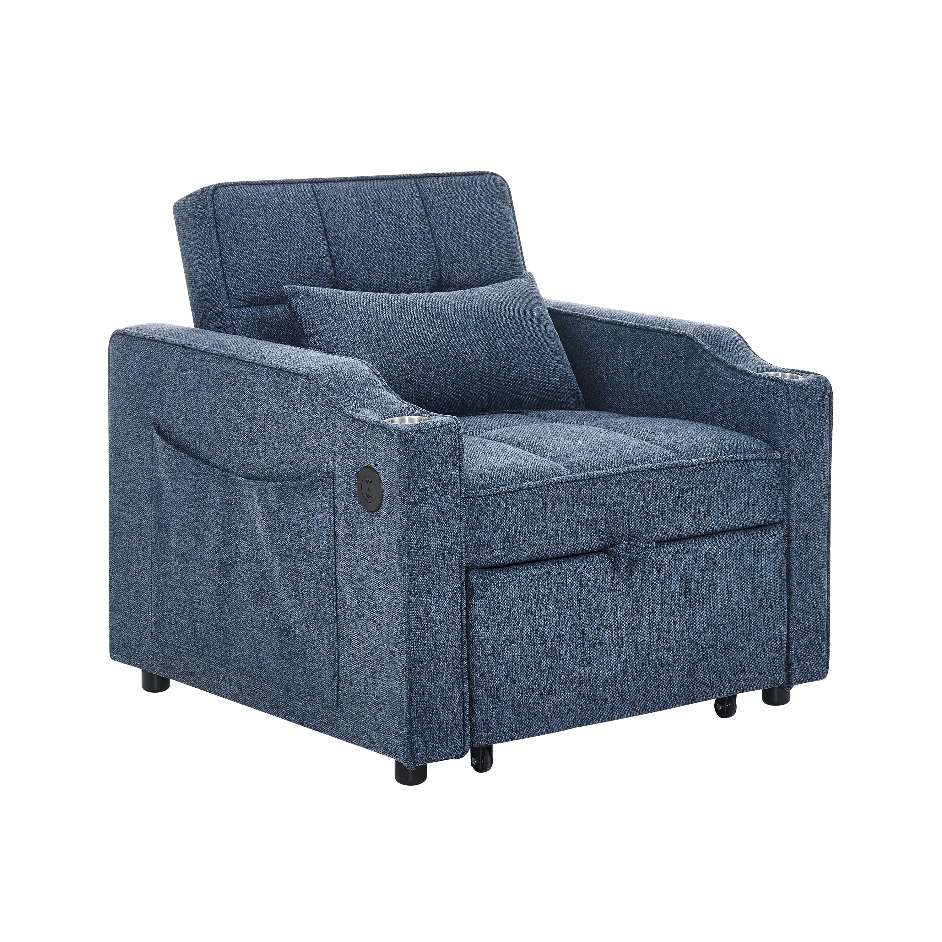 3-in-1 Sofa Bed with Slide-to-Transform Design and USB Charging, Navy Blue