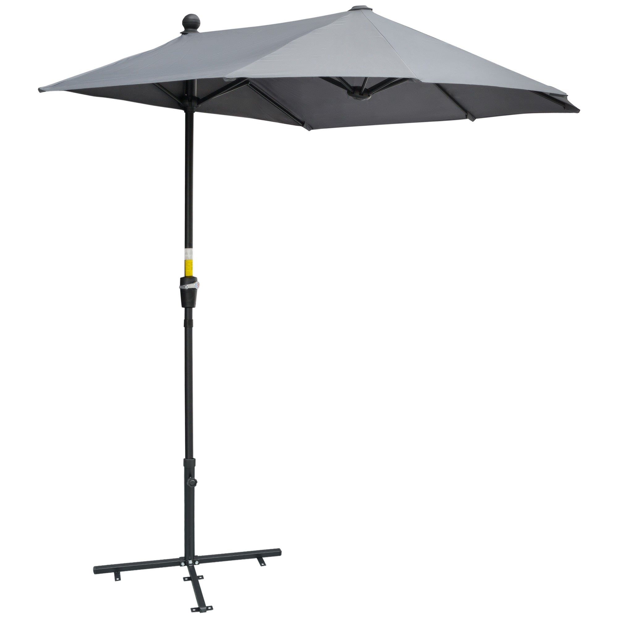 2m Half Parasol Market Umbrella with Crank Handle, Base, Double-Sided Canopy, Dark Grey