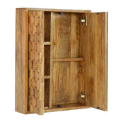 Solid Wood Pineapple Carved Mirror Cabinet, Brown