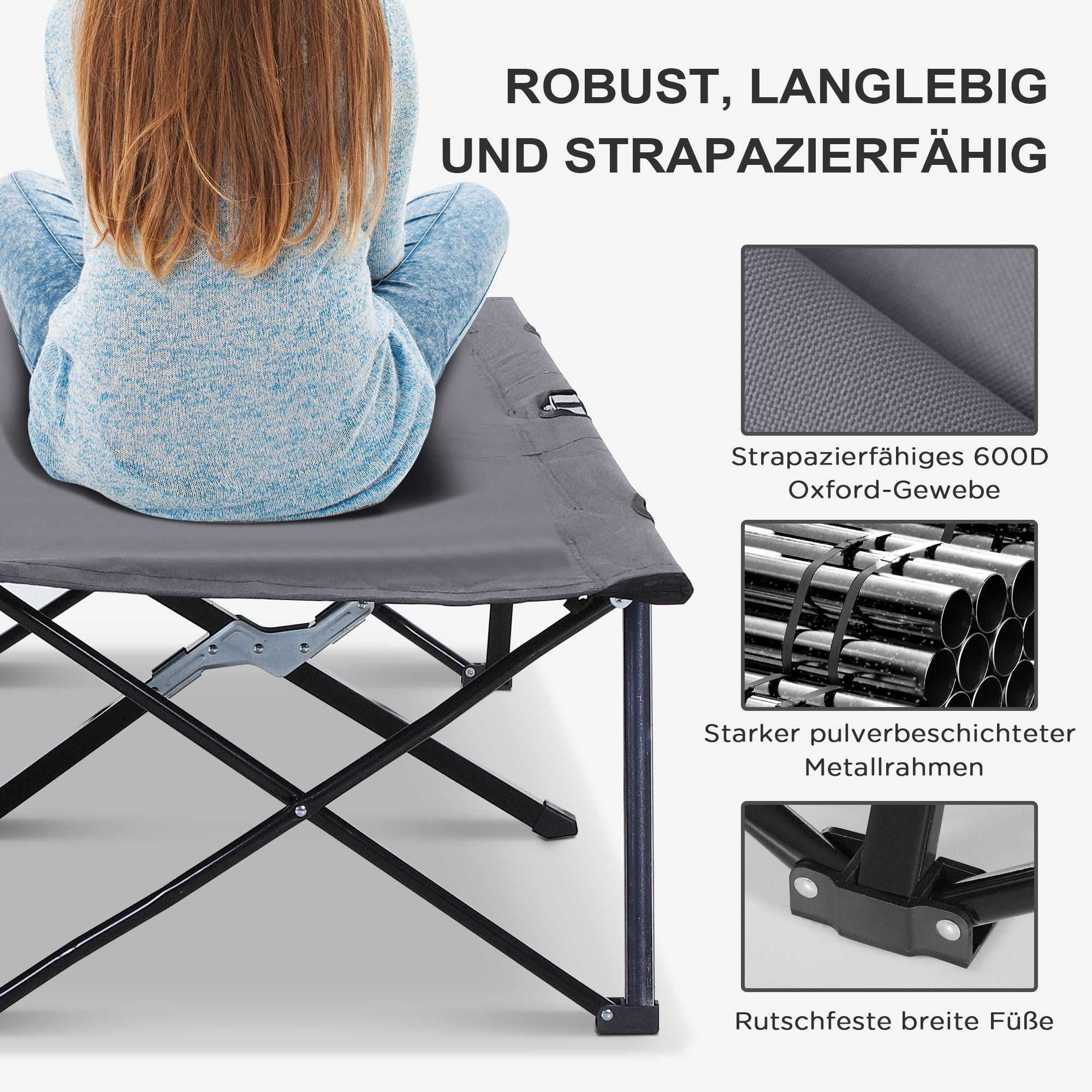 Klappbares Feldbett, 2 Personen, 136 kg, Stahl Oxford Grau