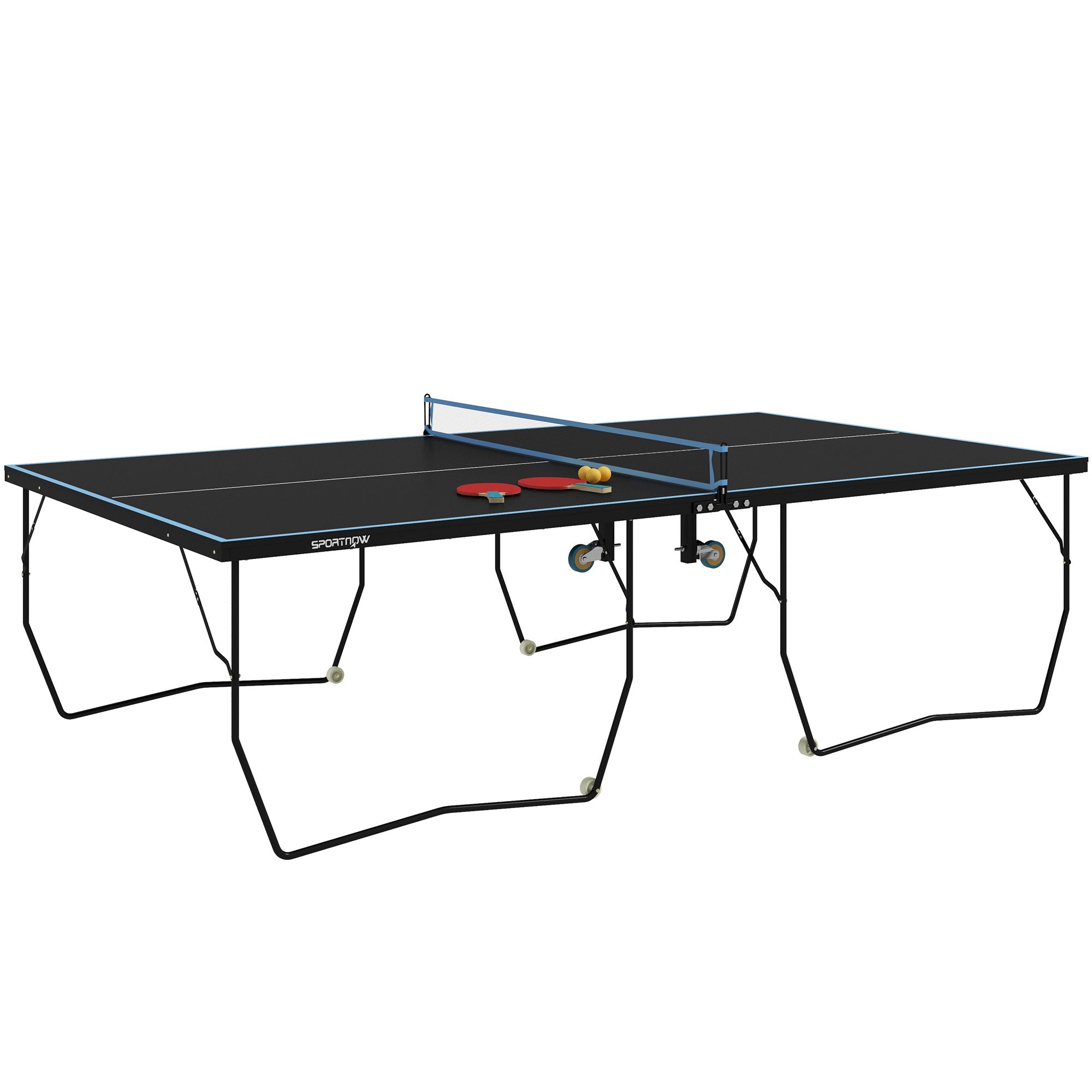 Outdoor Tischtennistisch, klappbar, mit Netz und Rollen, Stahl Schwarz
