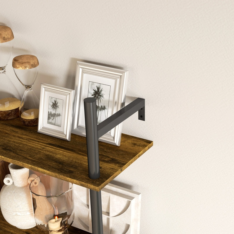 Wall Mounted Floating Shelves with 4 Hooks, Rustic Brown