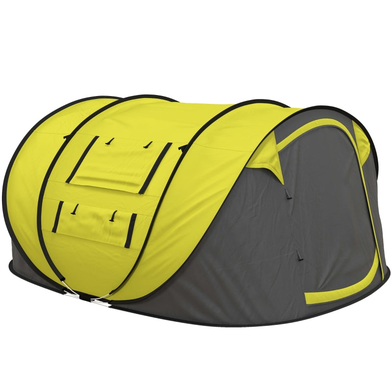 Pop-up Camping Tent, 4-5 Person, 2 Windows, Yellow
