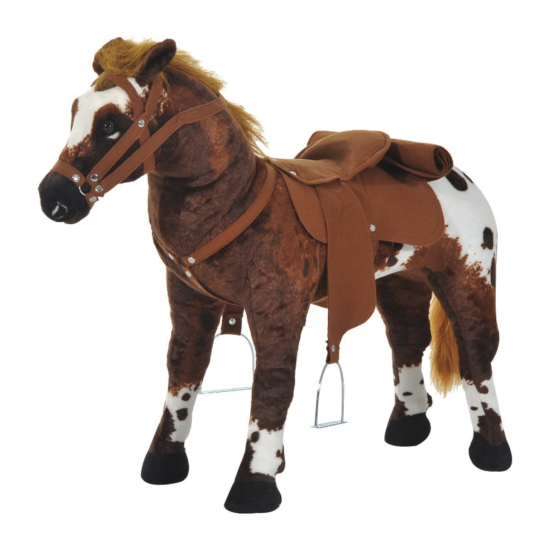 Plush Riding Horse with Saddle, Sound and Stirrups, Brown