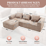 Modern Sectional Sofa L-Shaped 3-Seater Chaise Lounge Chenille Khaki