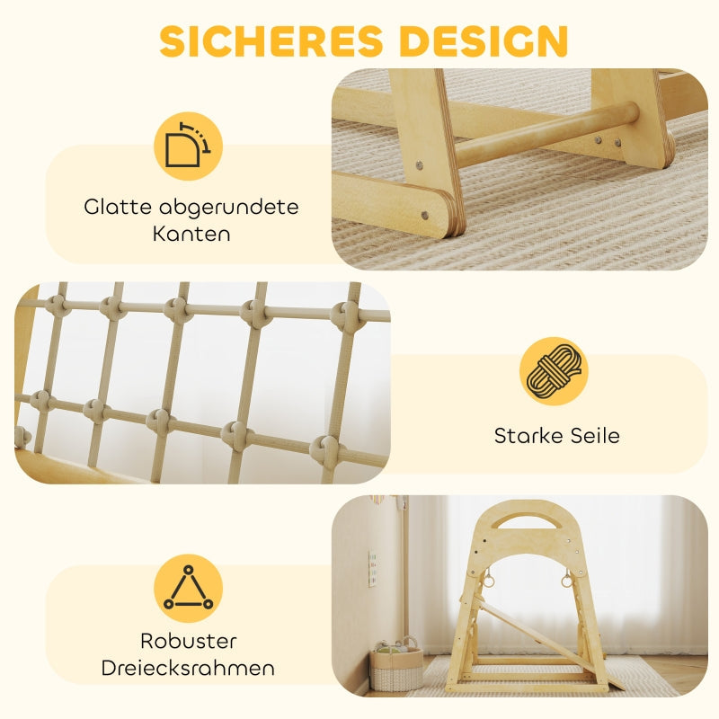 Indoor Climbing Frame 6-in-1 Slide Wall Net Ages 3-6 - Wood