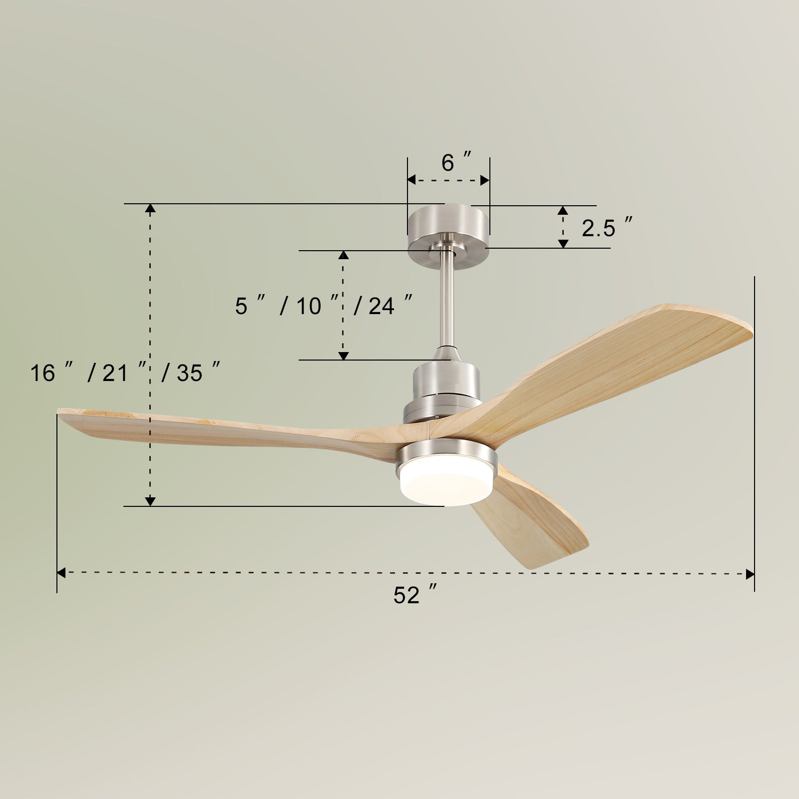 Ceiling Fan 52-Inch Dimmable LED 6-Speed Reversible DC Motor Remote Control Wooden Blades