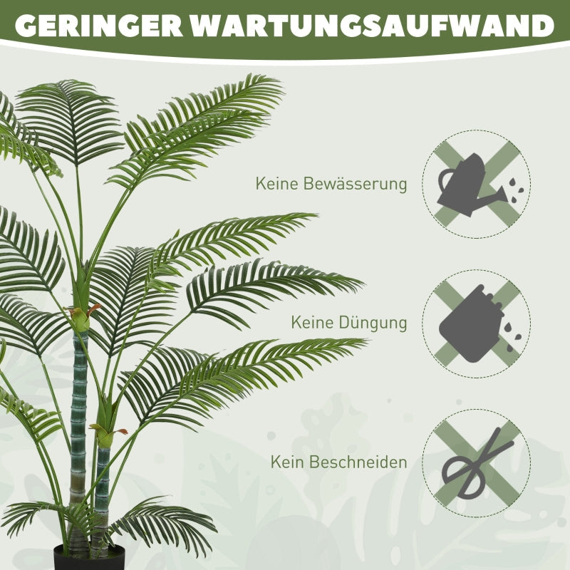 Künstliche Palme, 16 UV-beständige Kunststoffblätter mit Topf, Grün