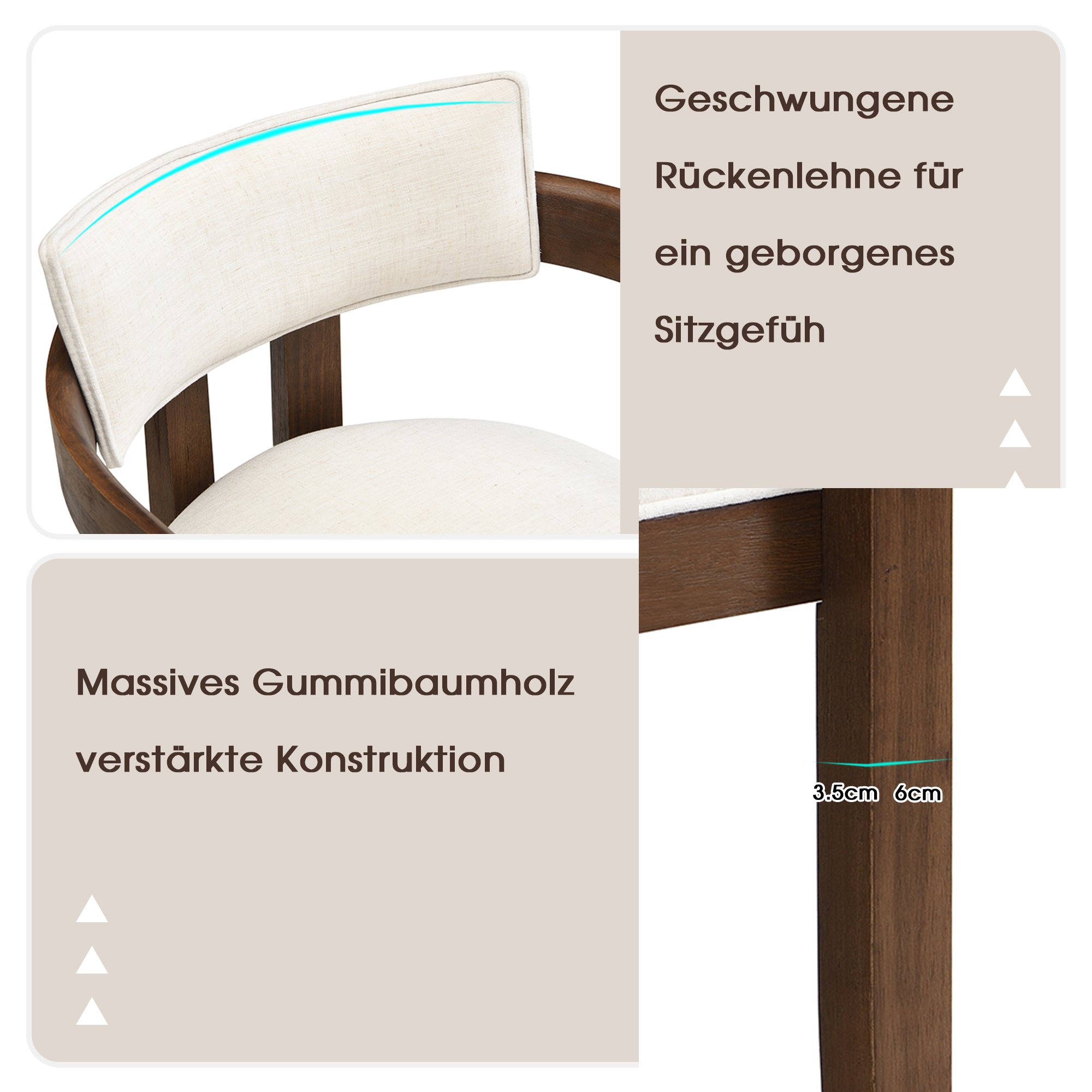 2 Solid Wood Dining Chairs Comfortable Modern Style Linen Fabric Walnut Color