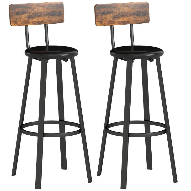 Set of Two Bar Stools Industrial-Style Faux Leather Brown/Black