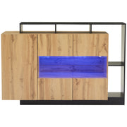 Modern LED Sideboard, Glass Dining Cabinet with Bluetooth Control, Wood Color MDF