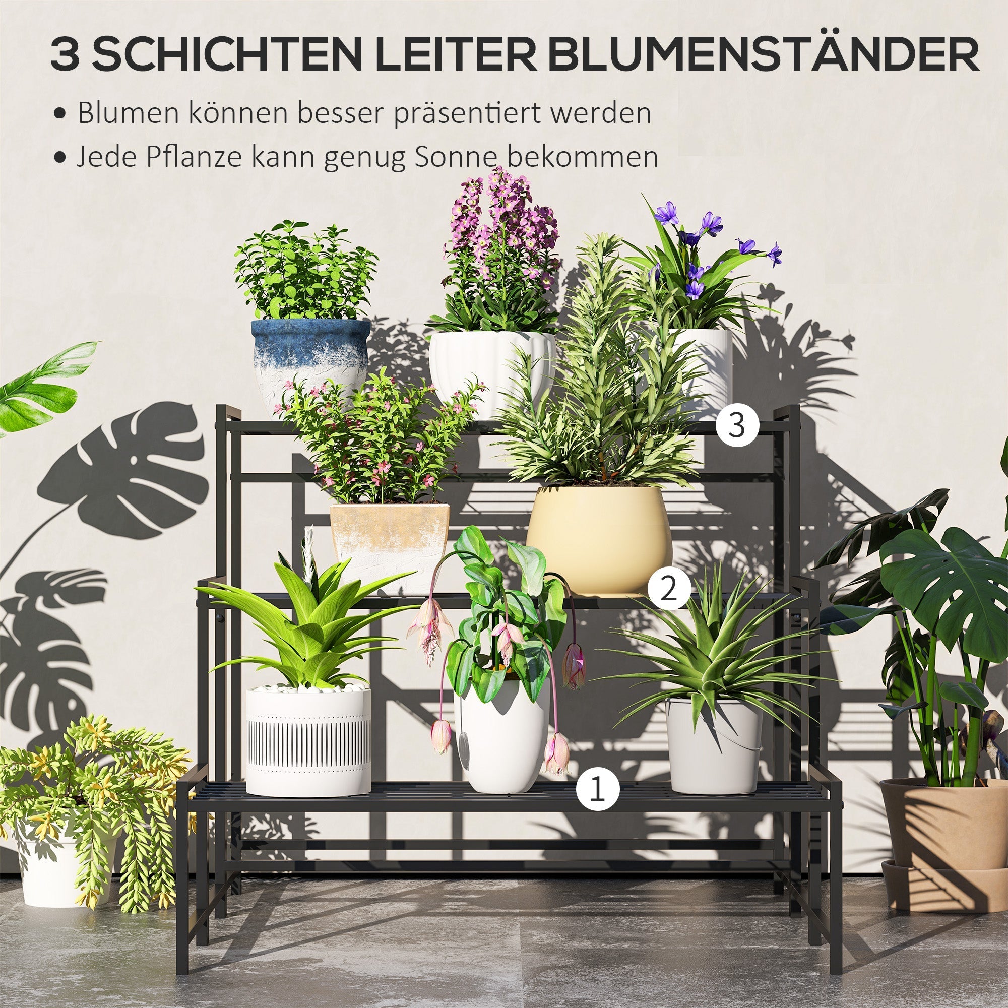 3-Tier Plant Stand, Metal, 66cm High, Black