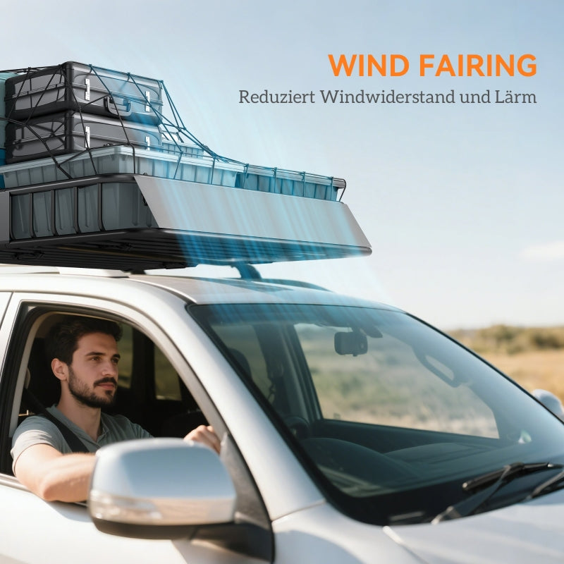 Roof Rack Universal Roof Basket with Wind Protection, 90.7 kg Load Capacity, Steel, Black