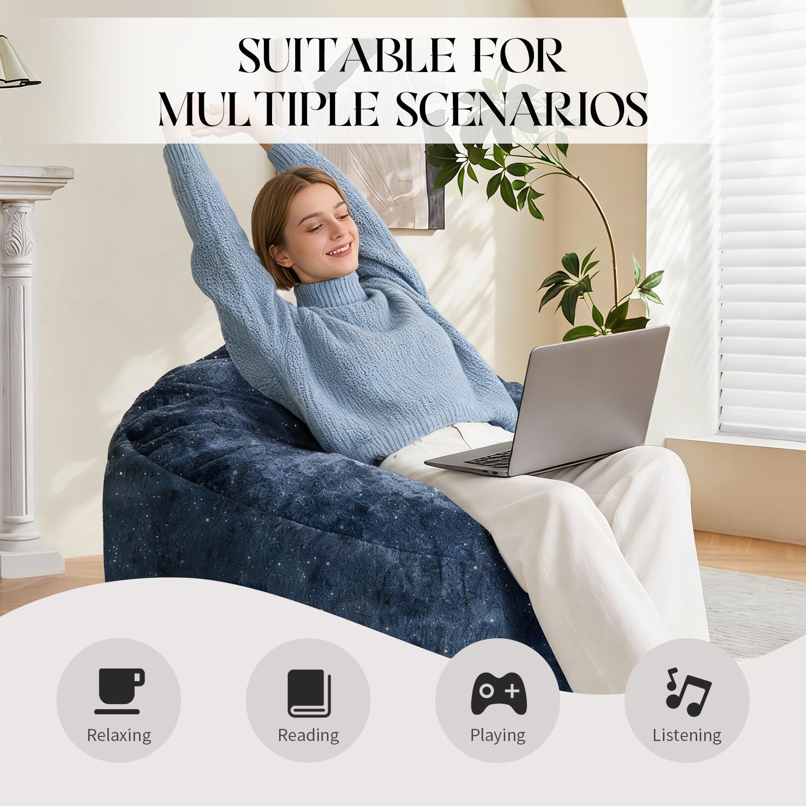 Curved High-Back Bean Bag Chair with Full-Body Contour Support