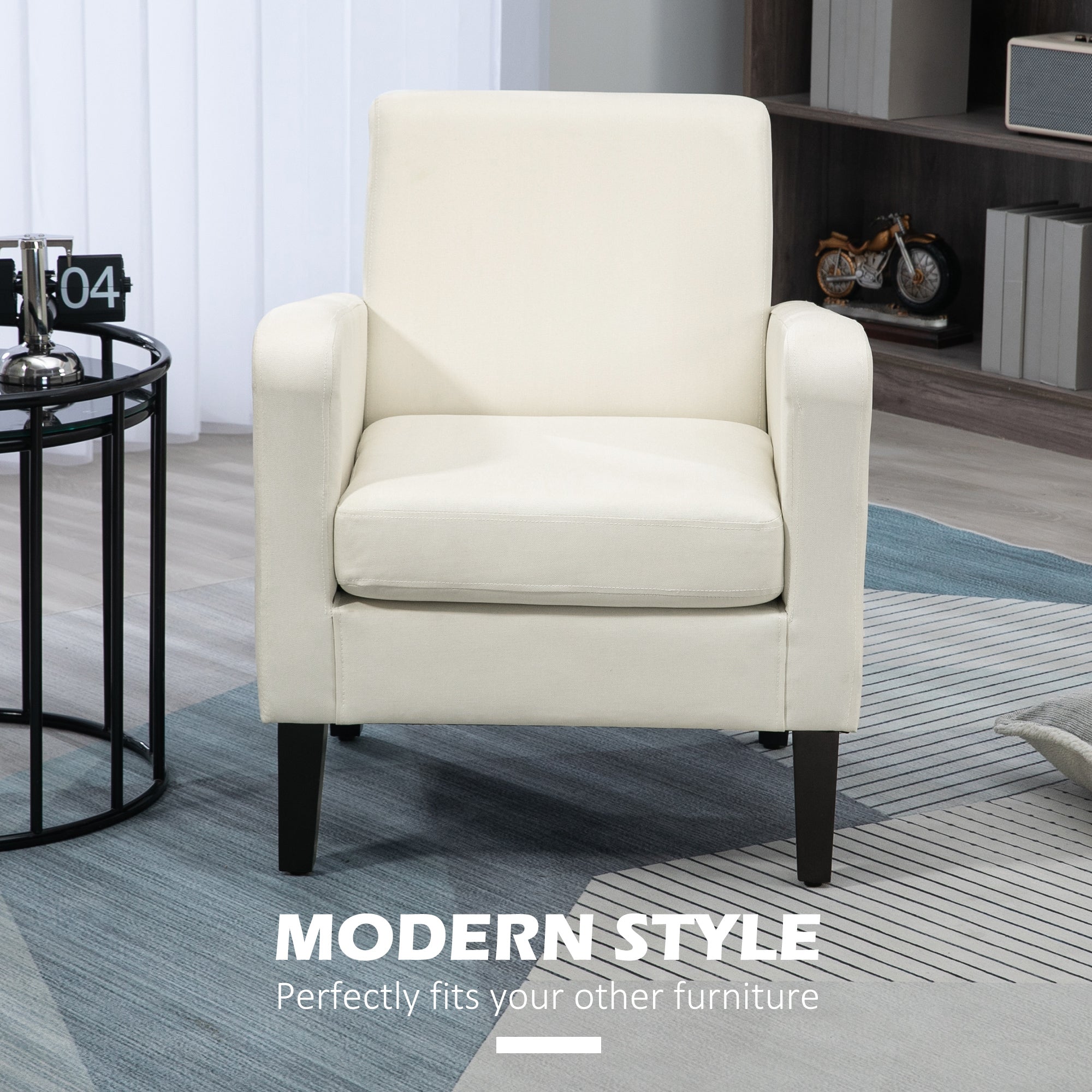 Modern Accent Chair, Occasional with Rubber Wood Legs, Cream White