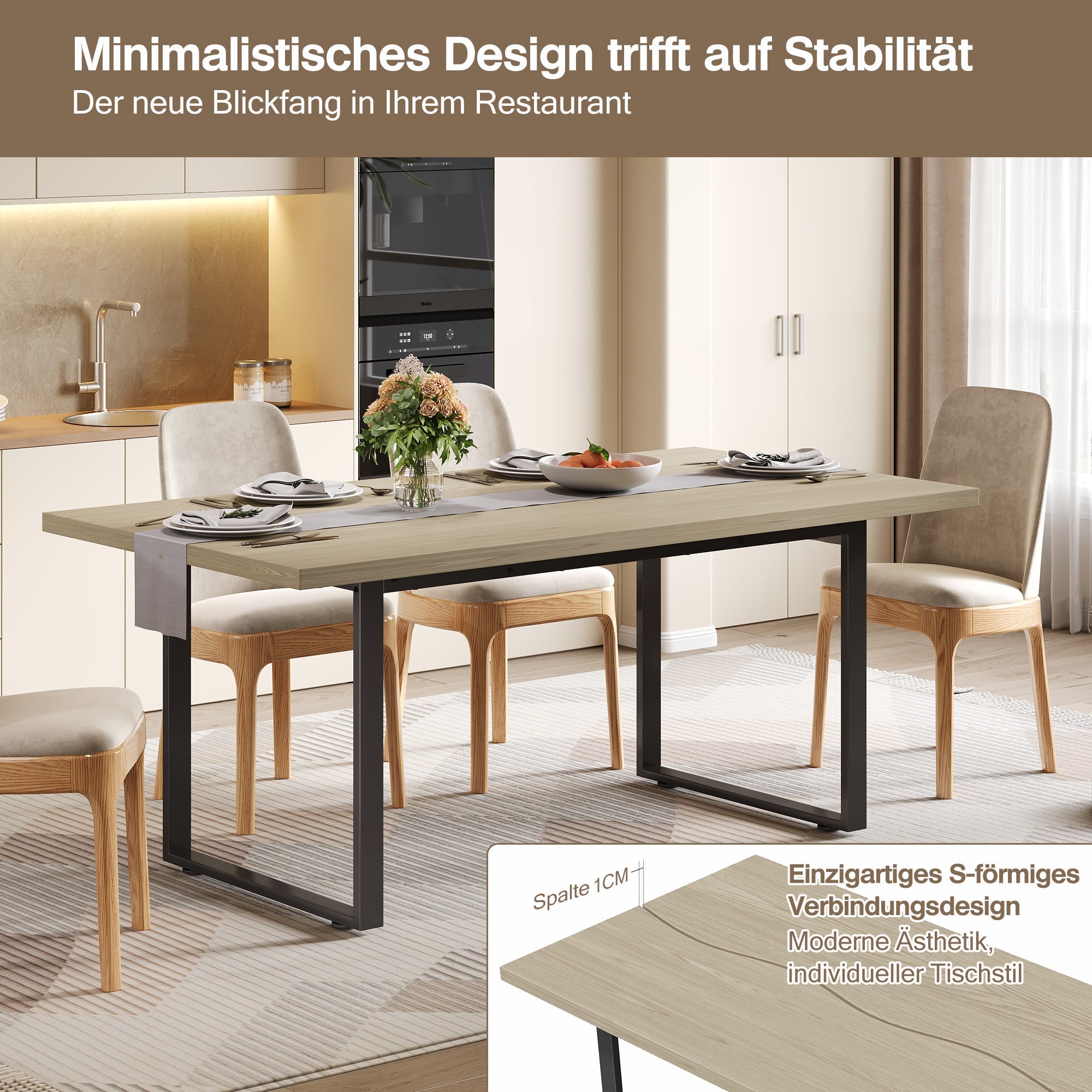Dining Table Industrial Style 160x80cm 6-8 People Light-Colored Finish