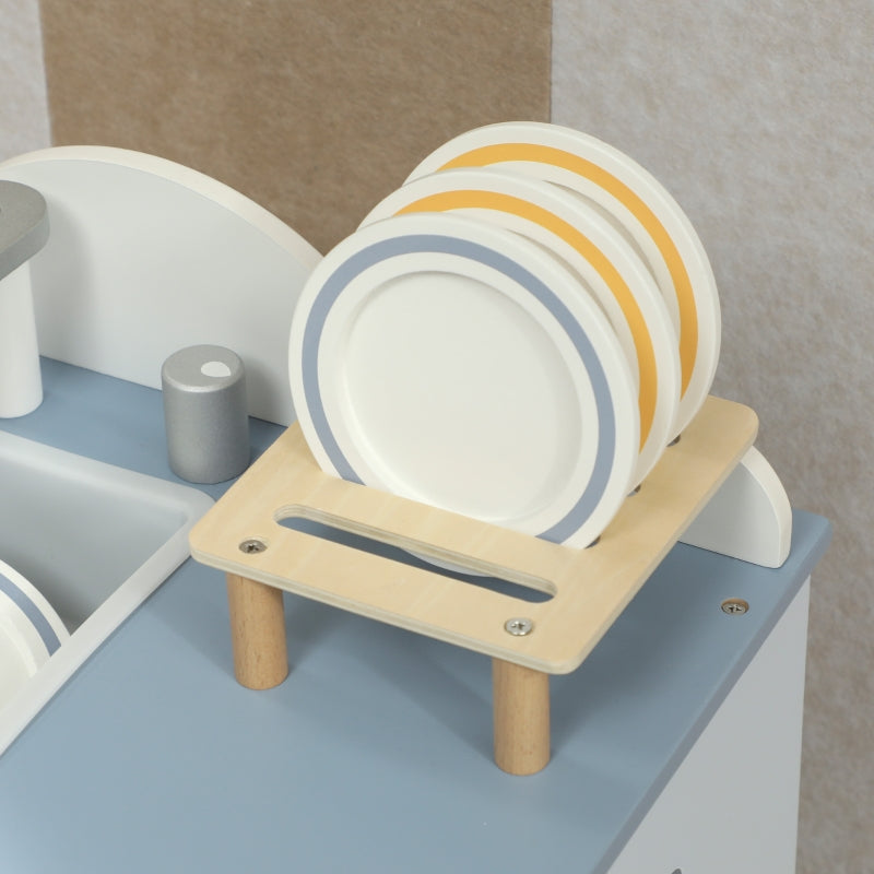 Children's Dishwashing Set with Wooden Dishwasher and 32 Accessories, MDF, Light Blue