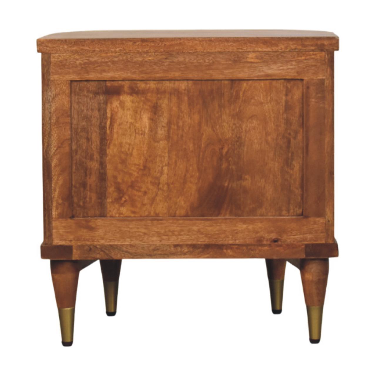 Ribbed Bedside Nightstand with Brass Accents in Mango Wood