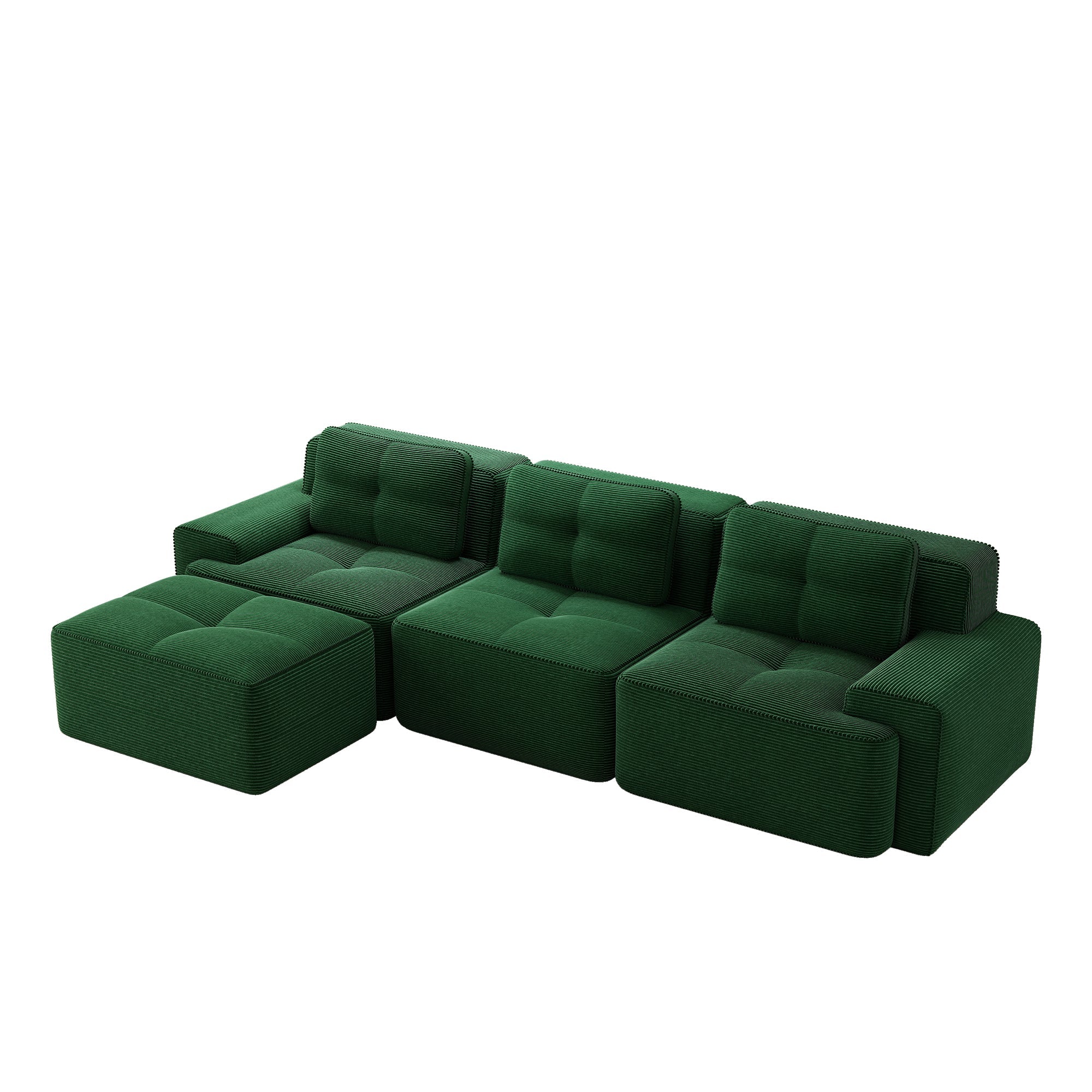 Cloud Modular Sofa L-Shape 3-Seater Ottoman - Corduroy Green
