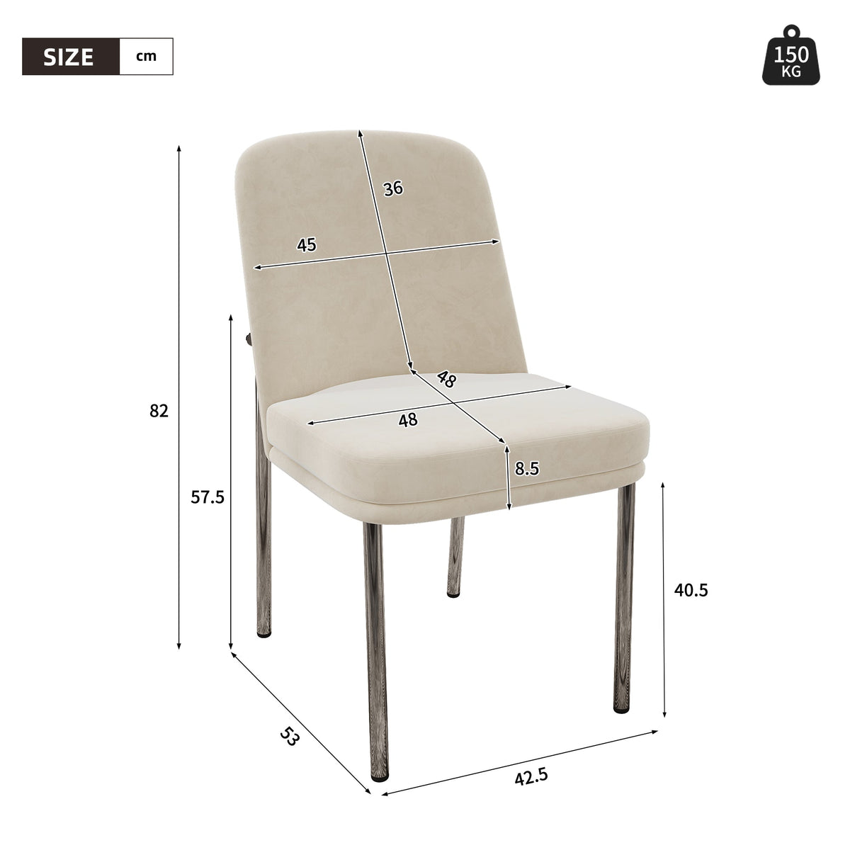 Dining Chairs Set of 2 Thickened Cushion Modern Metal Legs - Beige Velvet