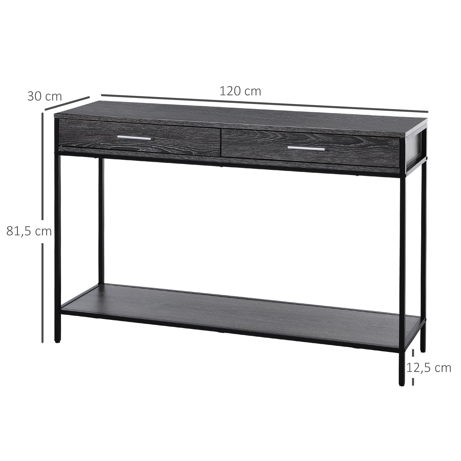 Console Table with 2 Drawers, Lower Shelf, Steel Grey
